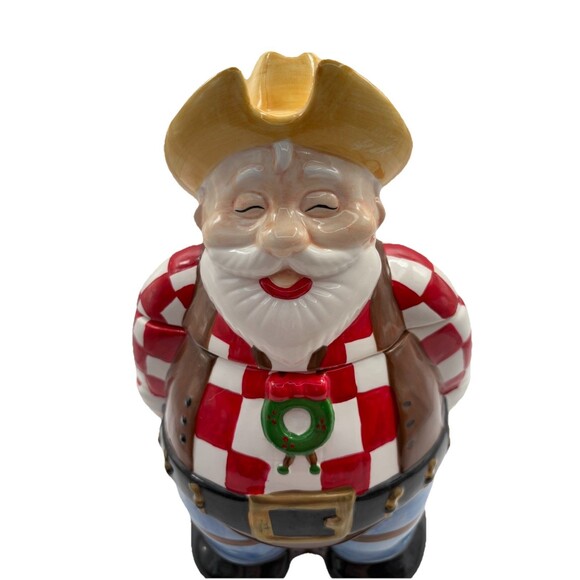 Christmas Musical Cookie Jar Cowboy Santa Claus Plays Jingle Bells Holiday Decor - Picture 11 of 13